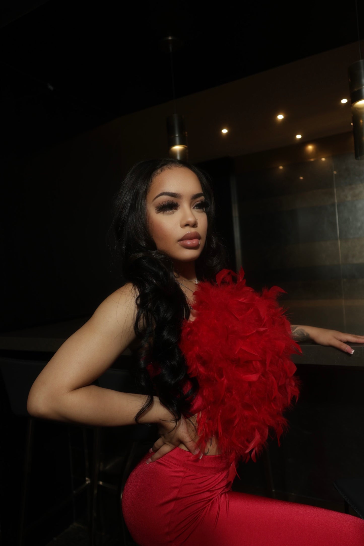 FEATHER BOA RED TOP