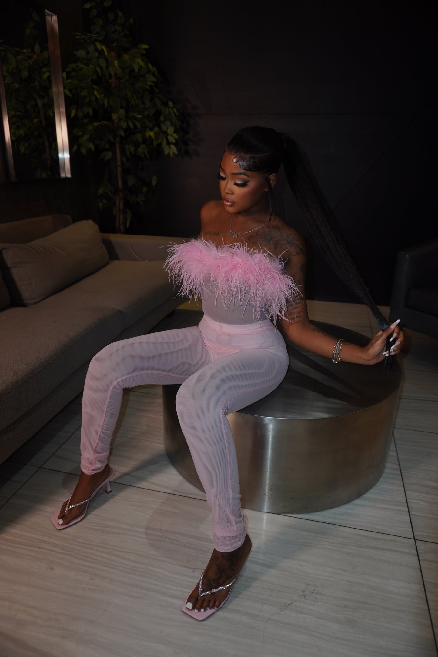 OSTRICH BODYSUIT TWO PIECES SET