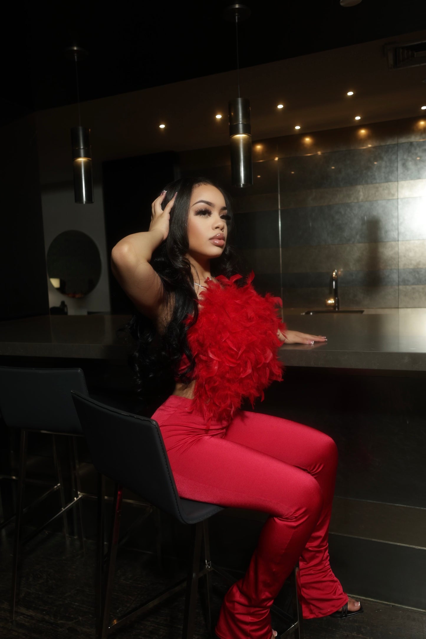 FEATHER BOA RED TOP