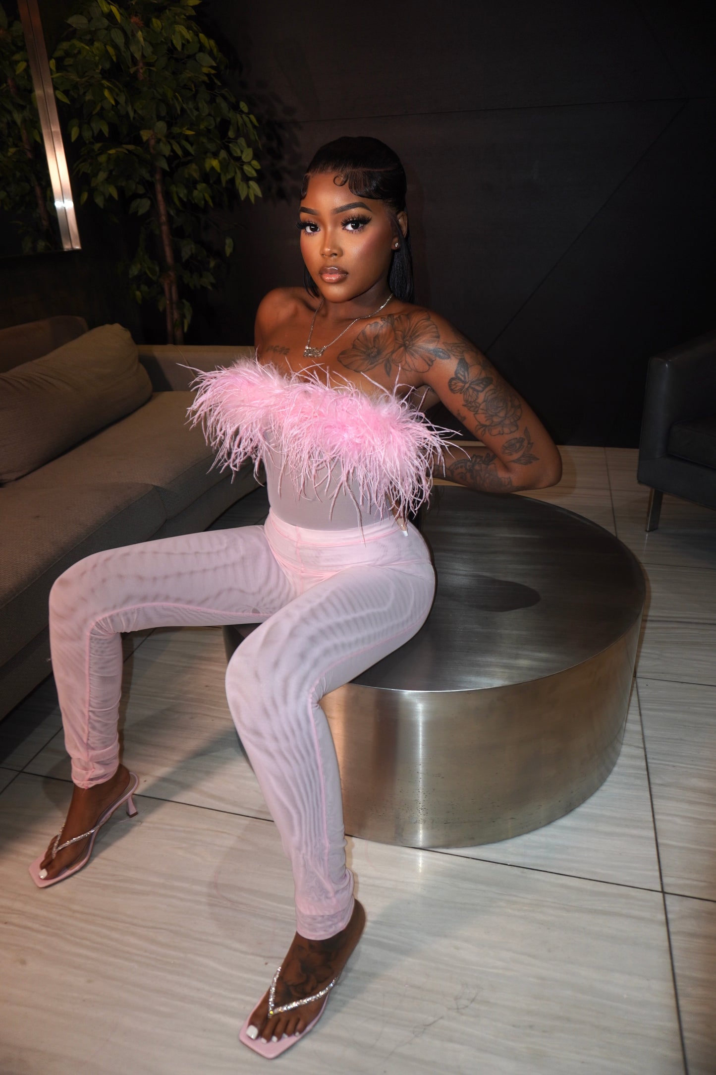 OSTRICH BODYSUIT TWO PIECES SET