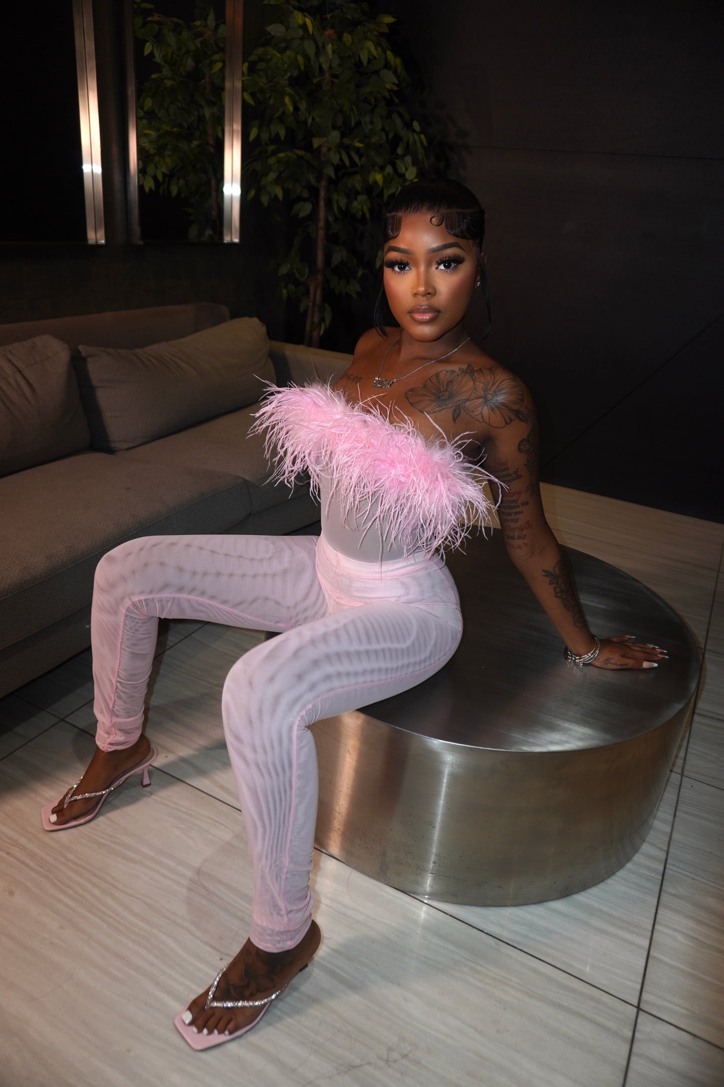 OSTRICH BODYSUIT TWO PIECES SET