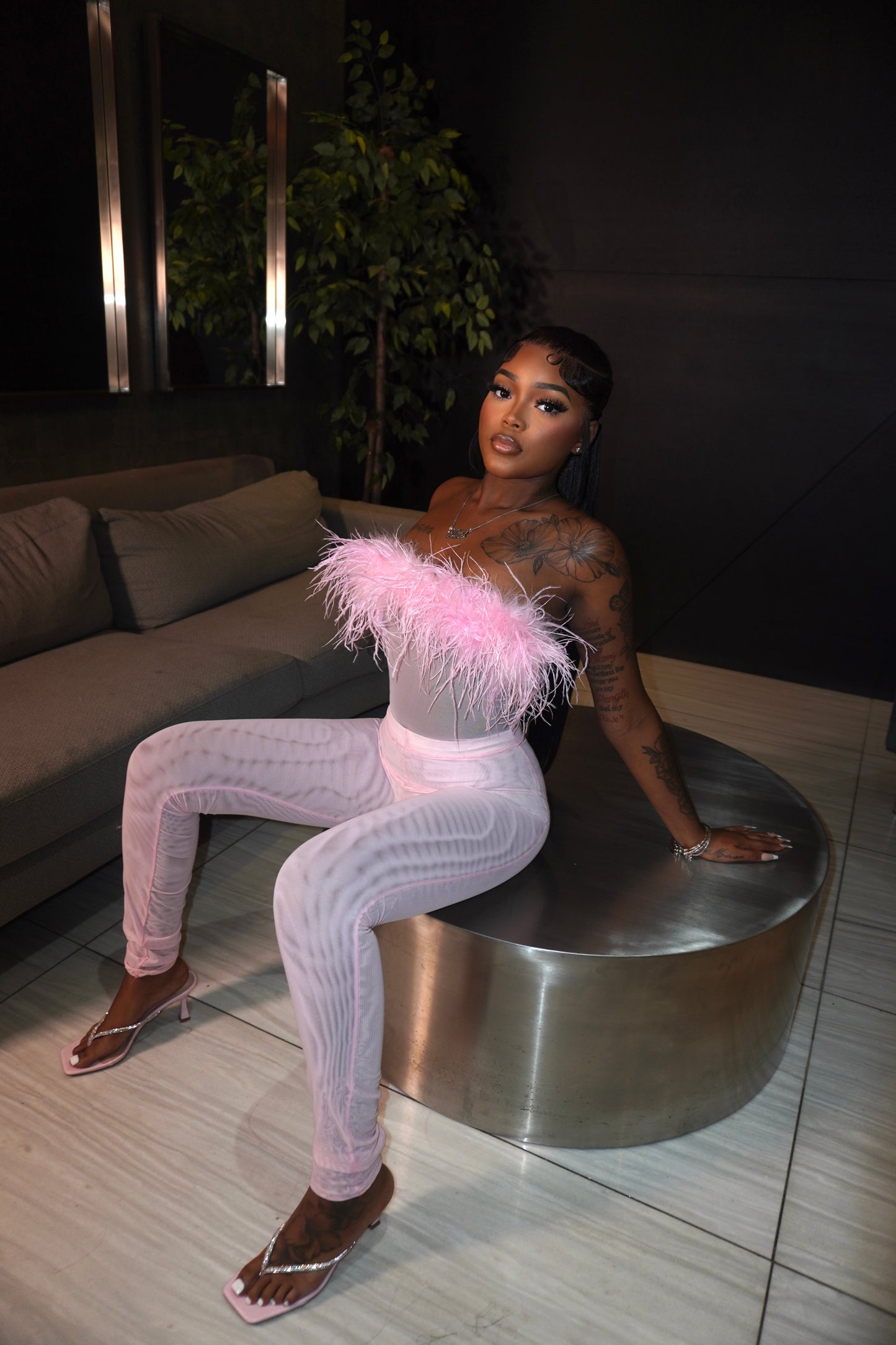 OSTRICH BODYSUIT TWO PIECES SET