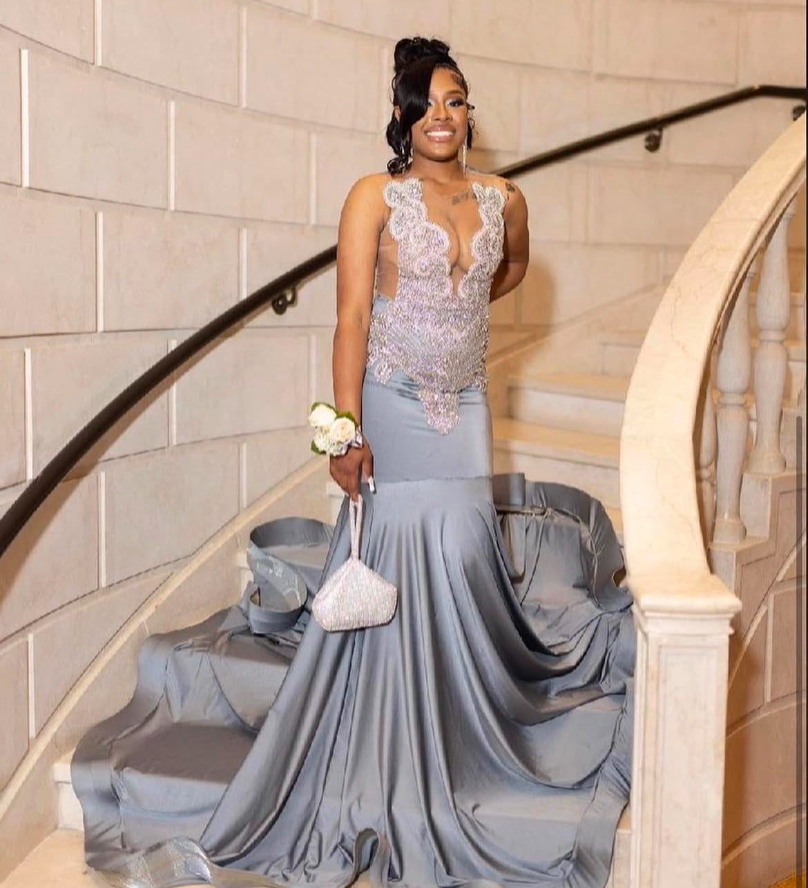 Grey Rhinestone Dress